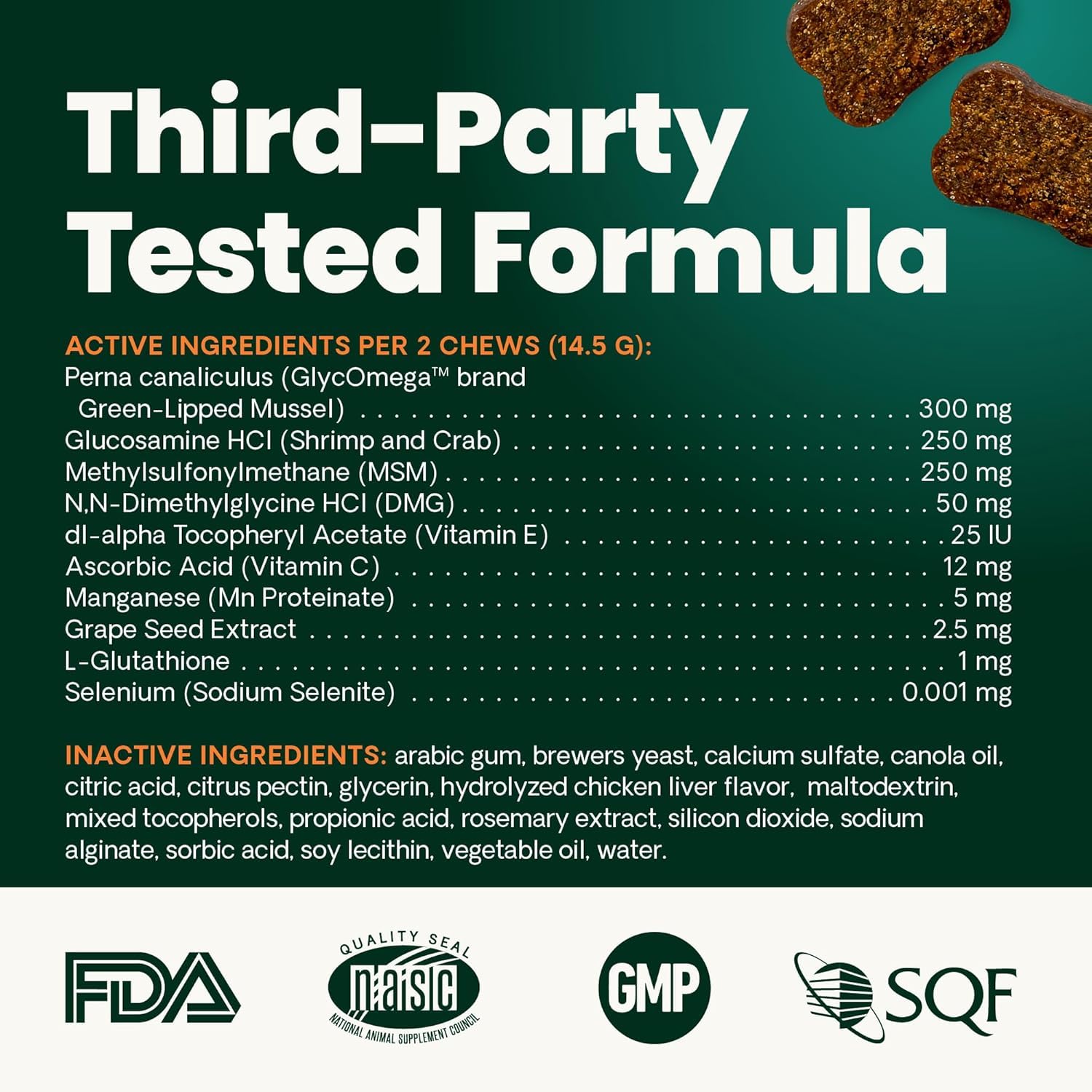 VETRISCIENCE ingrédients principaux affichés avec glucosamine et moule verte