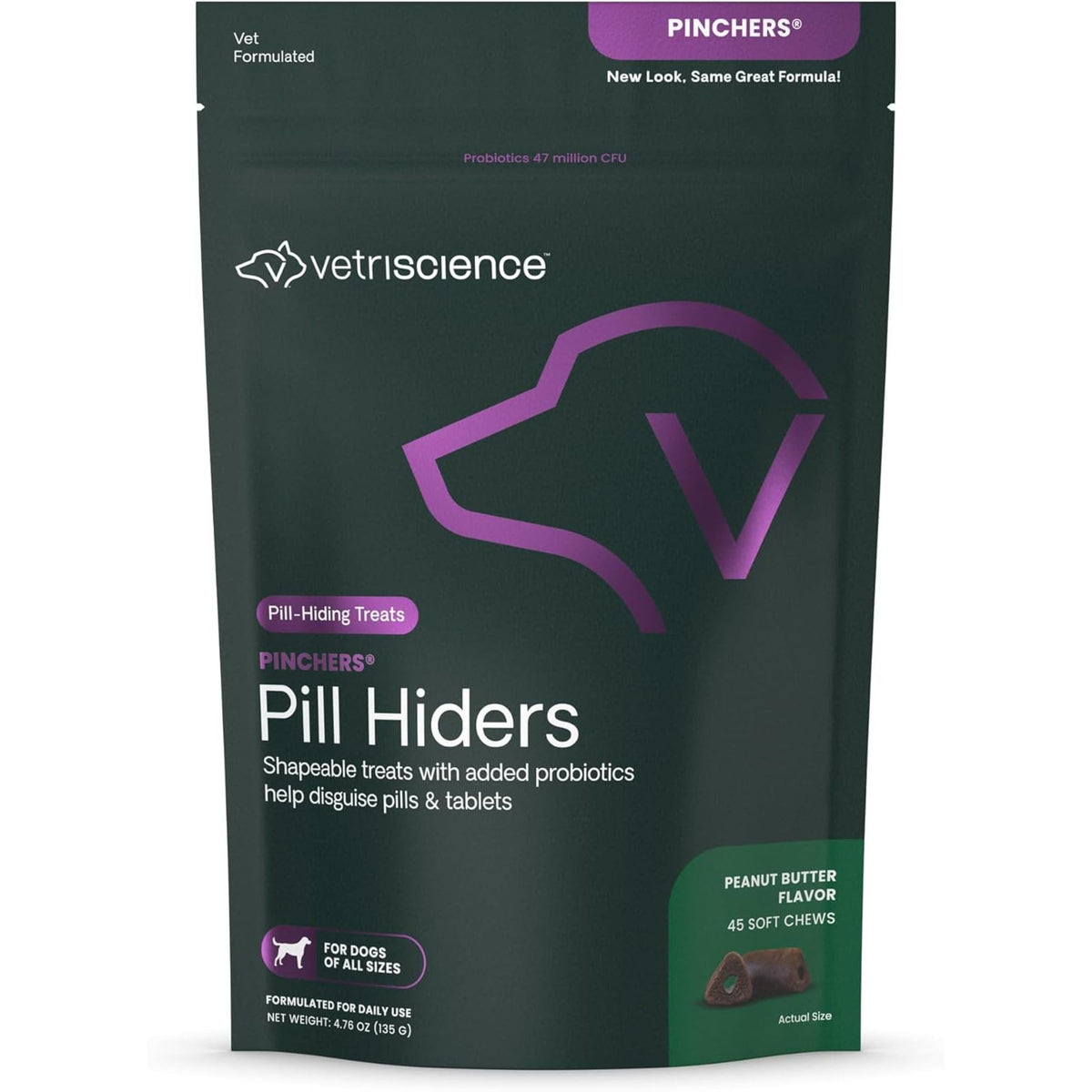 VETRISCIENCE emballage avant Pinchers Peanut Butter montrant durée et format, rassure l'achat
