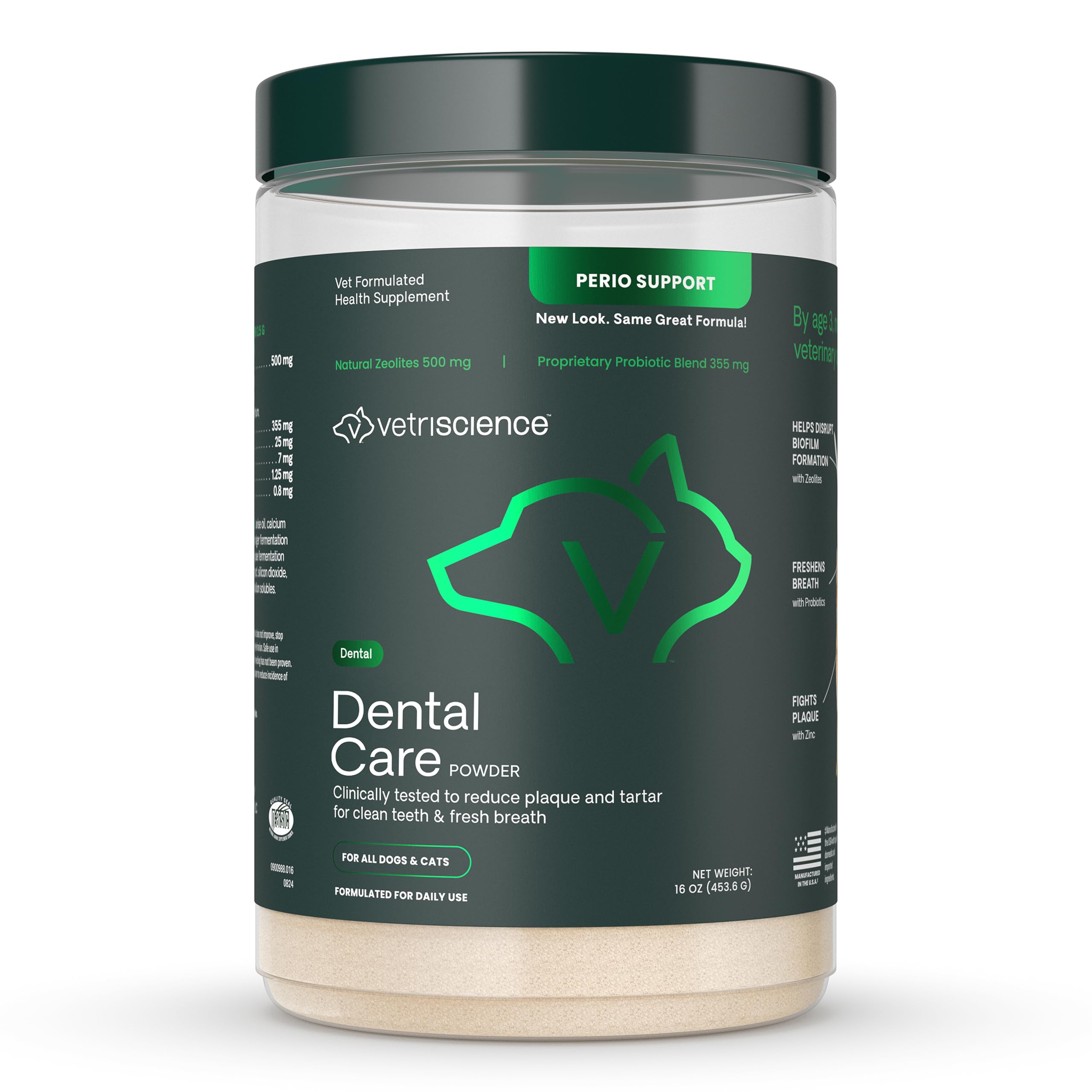 VetriScience pot devant montrant l'étiquette et l'usage pratique