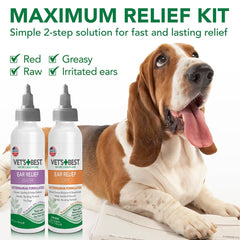 Vet's Best application sur oreille de chien montrant l'utilisation en toute sécurité pour apaiser