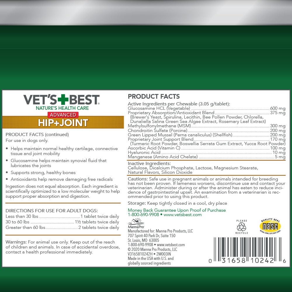 Vet's Best comprimé gros plan montrant texture et appétence