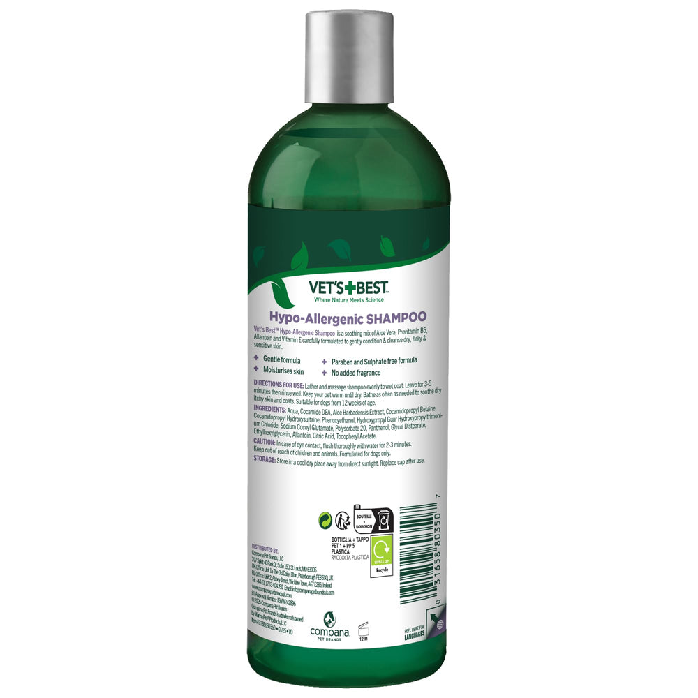 Vet's Best étiquette ingredients mettant en valeur Aloe Vera et vitamine E