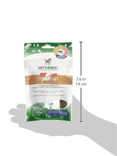 Vet's Best poche ouverte révélant 30 chews pour 30 jours