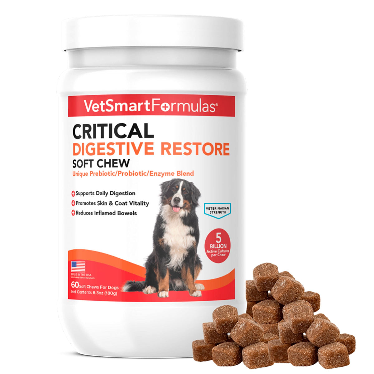 VetSmart Formulas emballage avant montrant le produit et bénéfice digestif