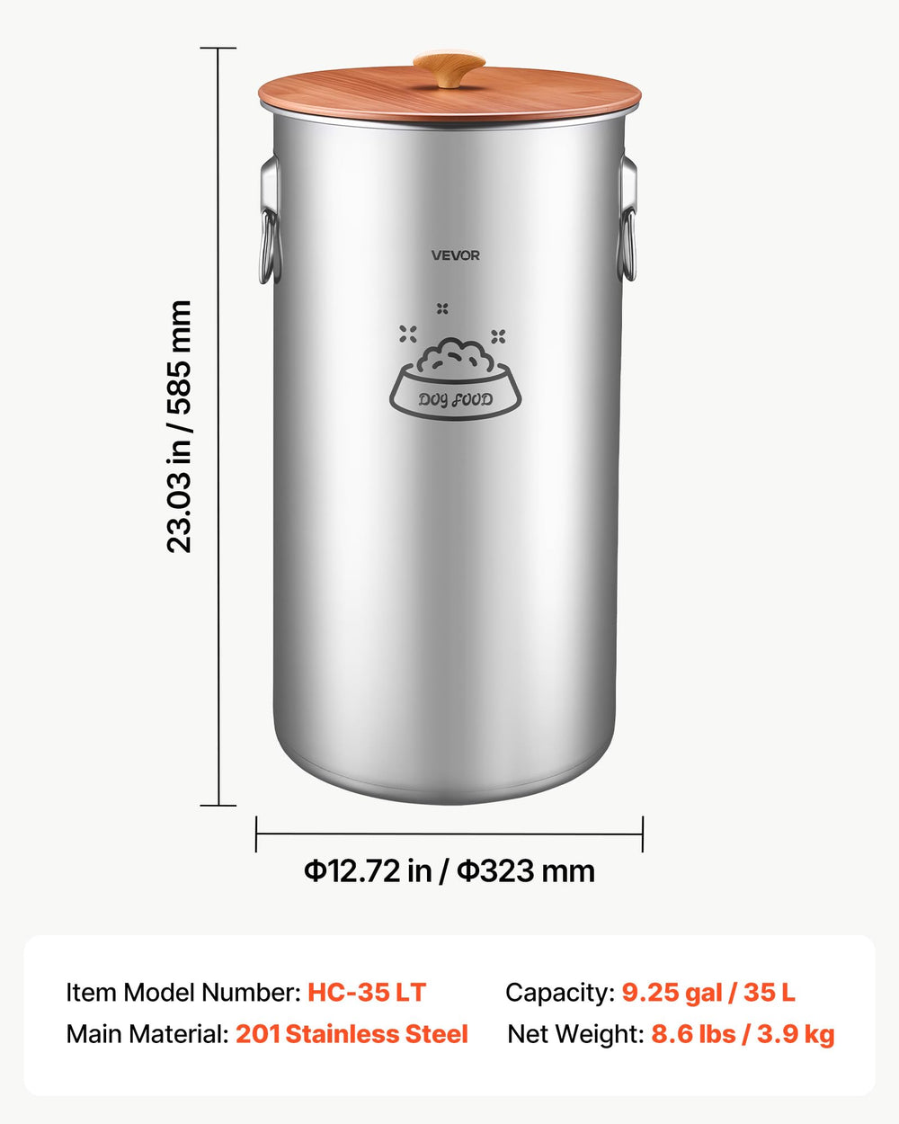 VEVOR comparaison d'échelle avec boîtes pour visualiser la capacité 9,25 gal