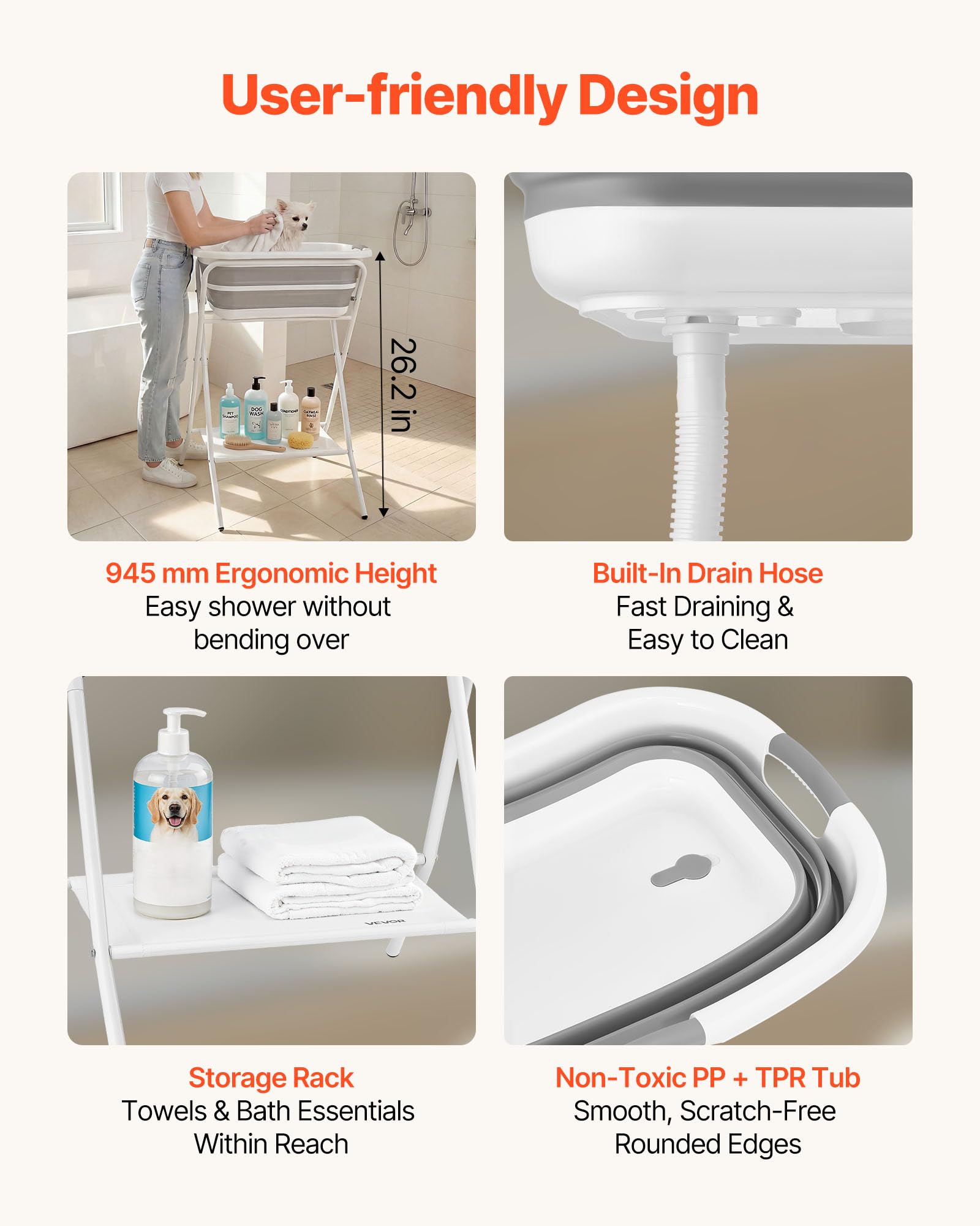 VEVOR baignoire en usage avec chien sur table pour un toilettage ergonomique et sans effort