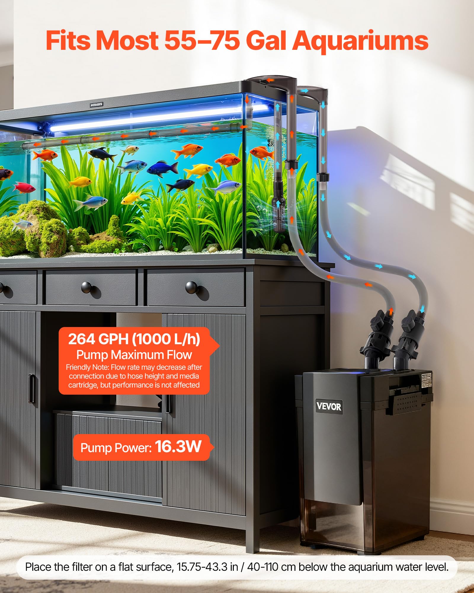 VEVOR boîtier ouvert montrant médias pour personnaliser la filtration