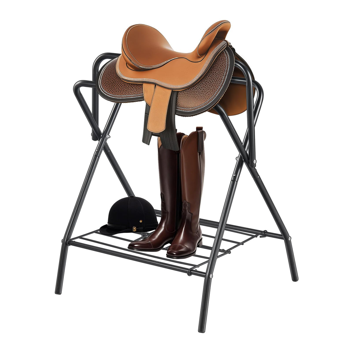 VEVOR support selle face avant montrant stabilité et rangement