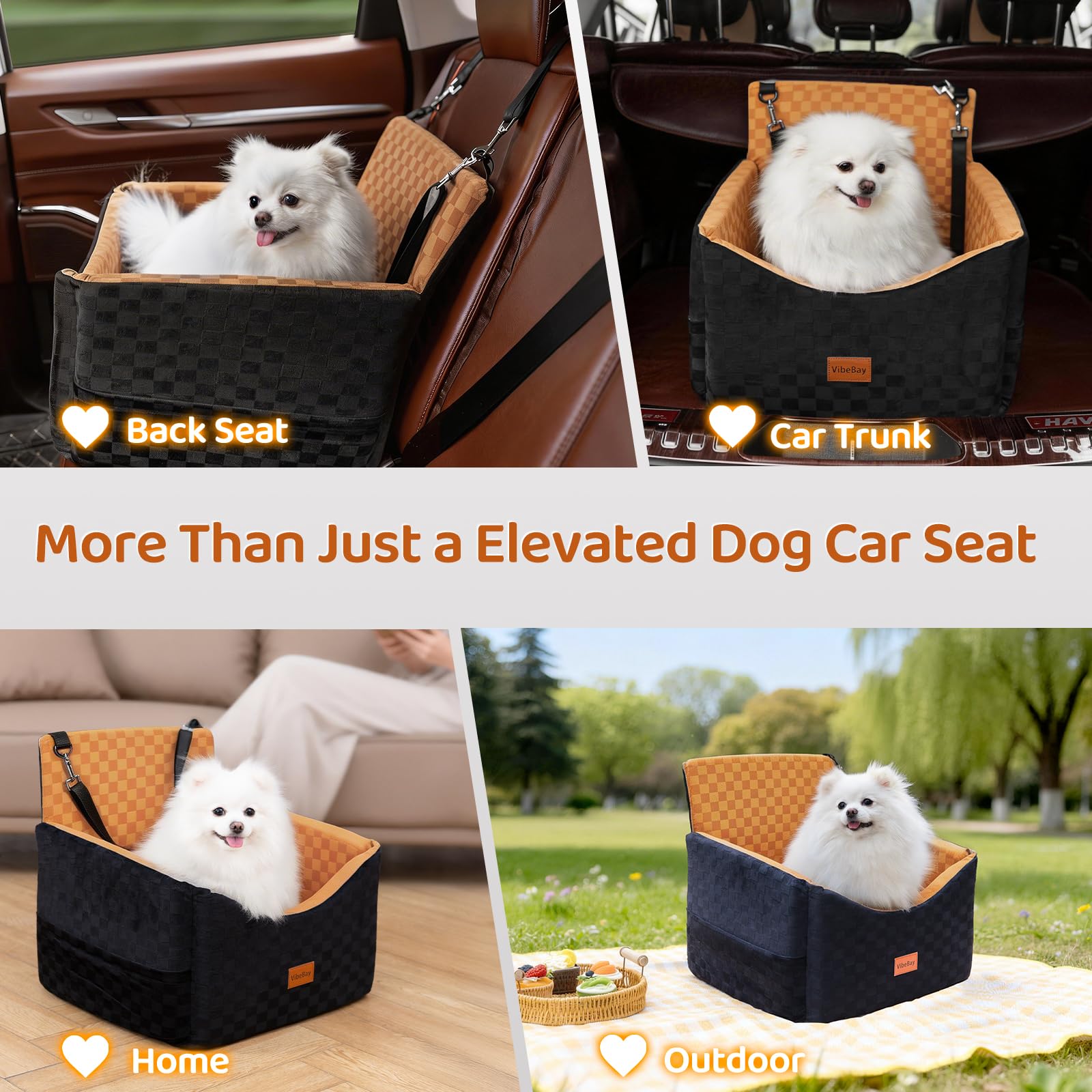 VibeBay siège installé en voiture protégeant et calmant le chien