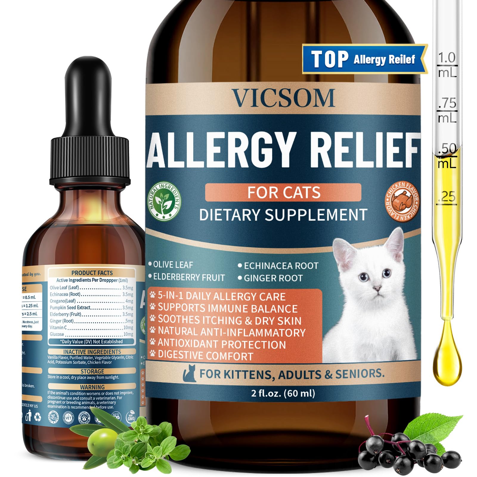 VICSOM flacon avant montrant l’étiquette claire et le format 60 mL, pratique