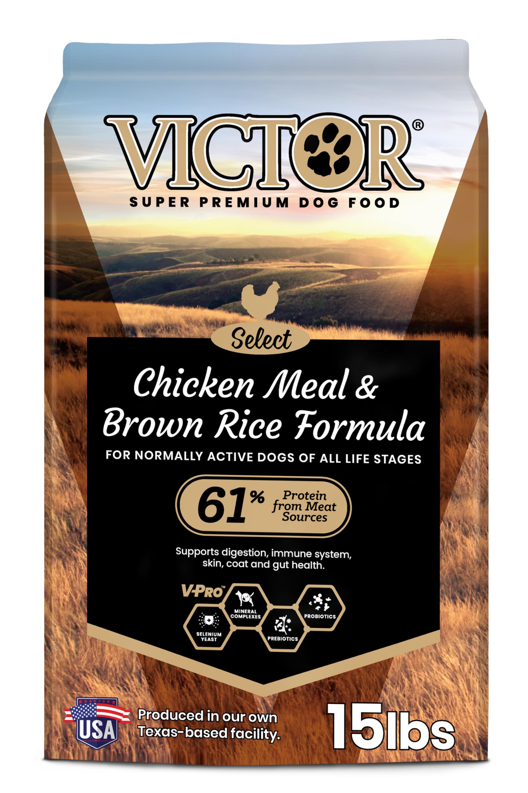 VICTOR emballage avant montrant la formule chicken meal et bénéfice nutritionnel