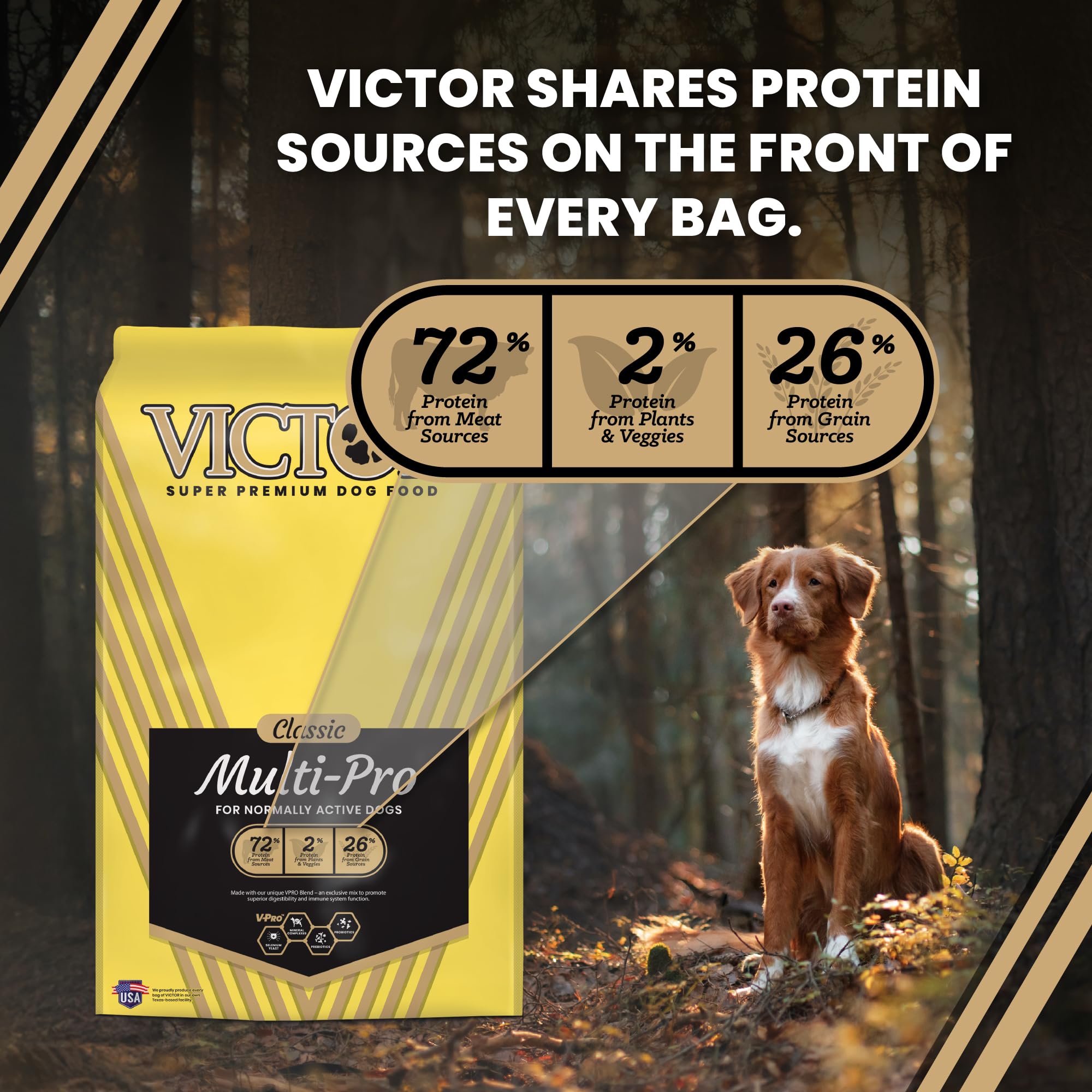 VICTOR vue latérale du paquet 5 lb indiquant taille et conservation