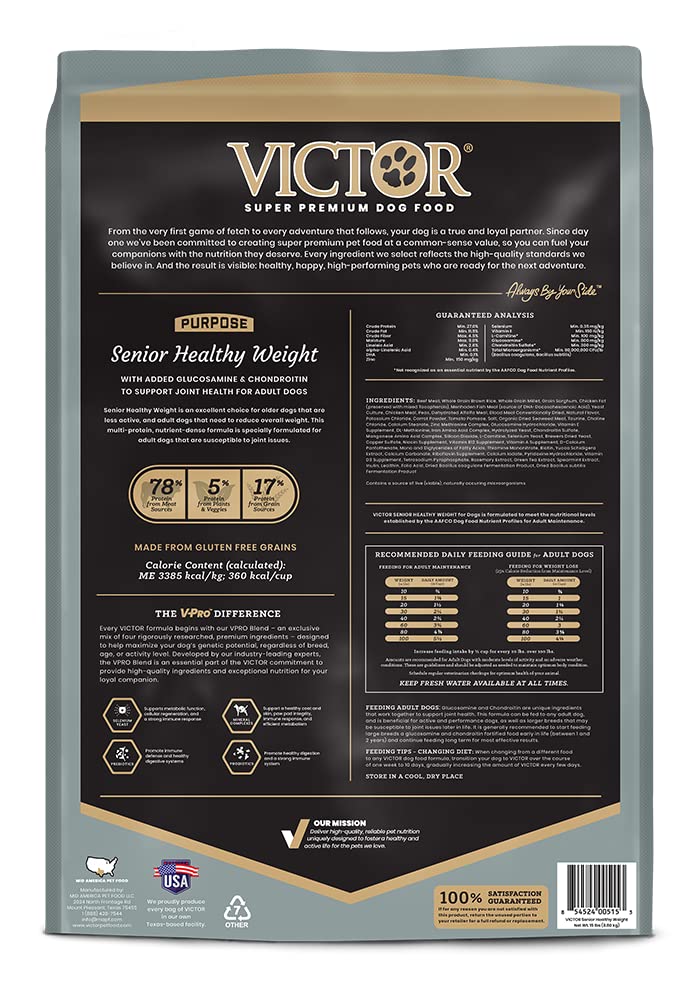VICTOR tableau nutritionnel soulignant protéines et calories contrôlées