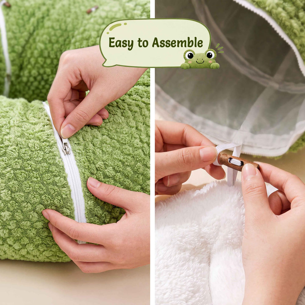 VIEFIN étiquette lavage montrant coussin déhoussable et entretien facile