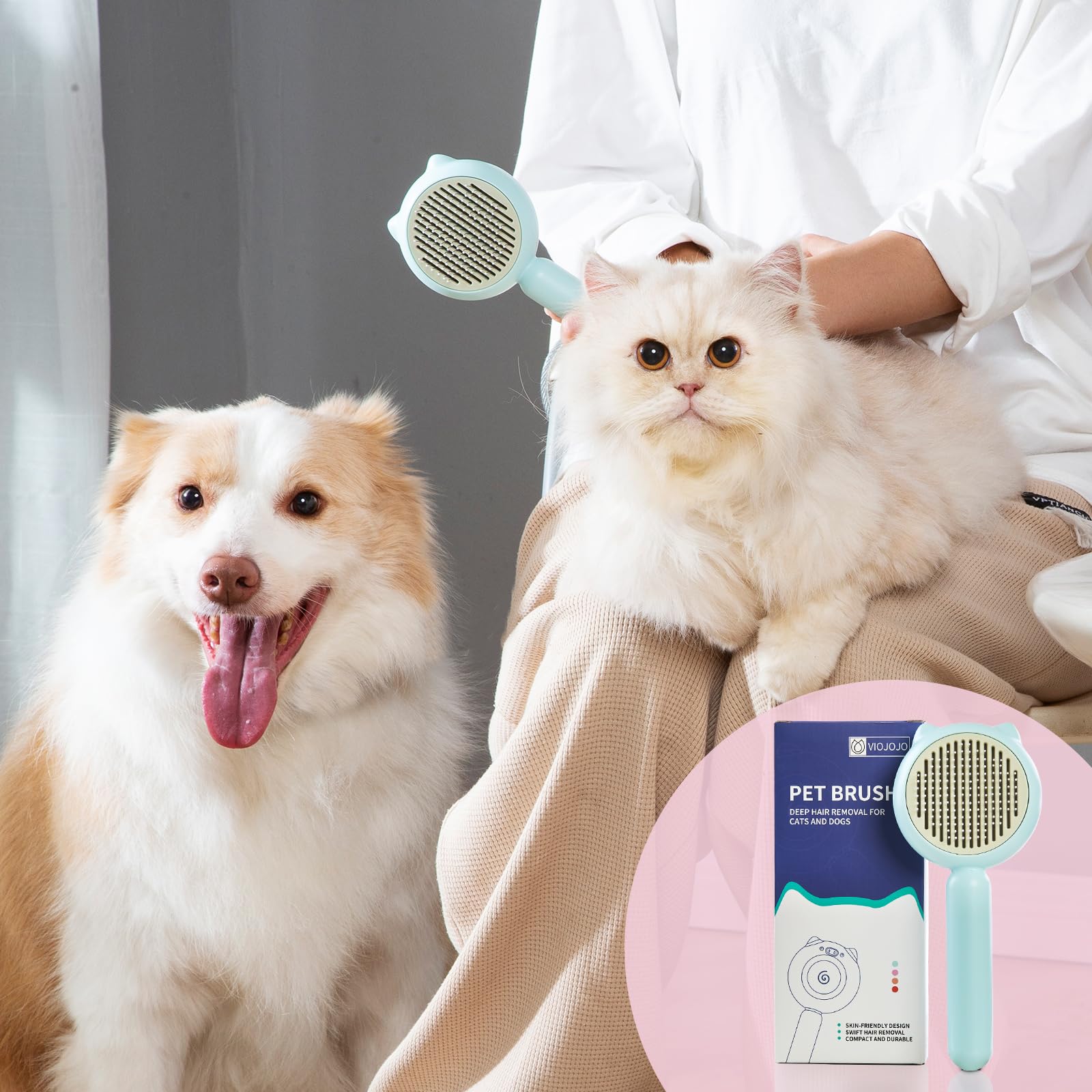 VIOJOJO comparaison taille main illustrant la légèreté et la maniabilité de la brosse