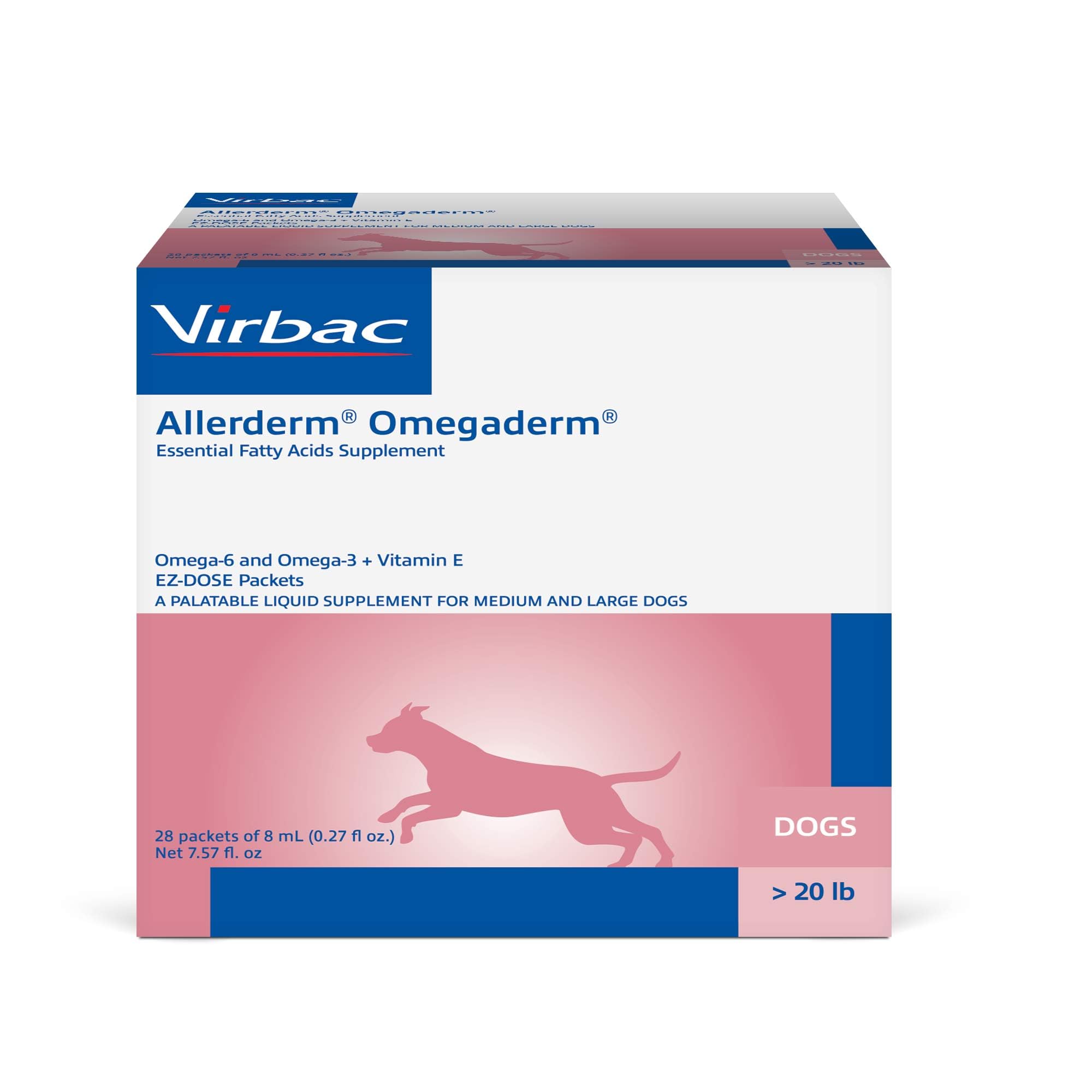 Virbac Allerderm Omegaderm emballage avant montrant information produit et bénéfice peau