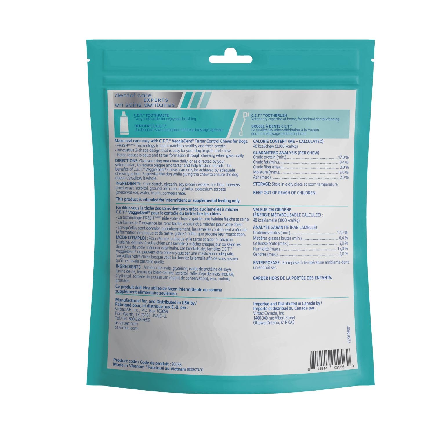 Virbac Veggiedent Fr3sh gros plan sur la texture abrasive pour nettoyer les dents