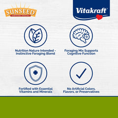 Vitakraft gros plan sur granulés et grains offrant textures variées pour picorage