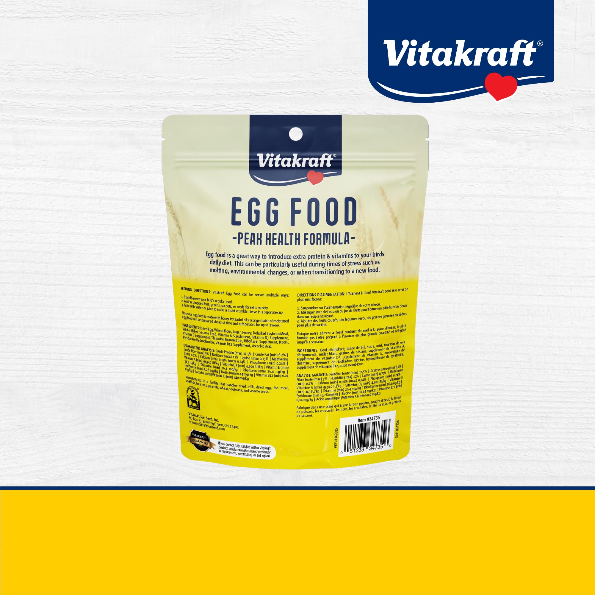 Vitakraft étiquette valeurs nutritionnelles affichant vitamines A D E