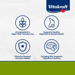 Vitakraft gros plan sur la texture des granulés et fibres, favorise mastication saine