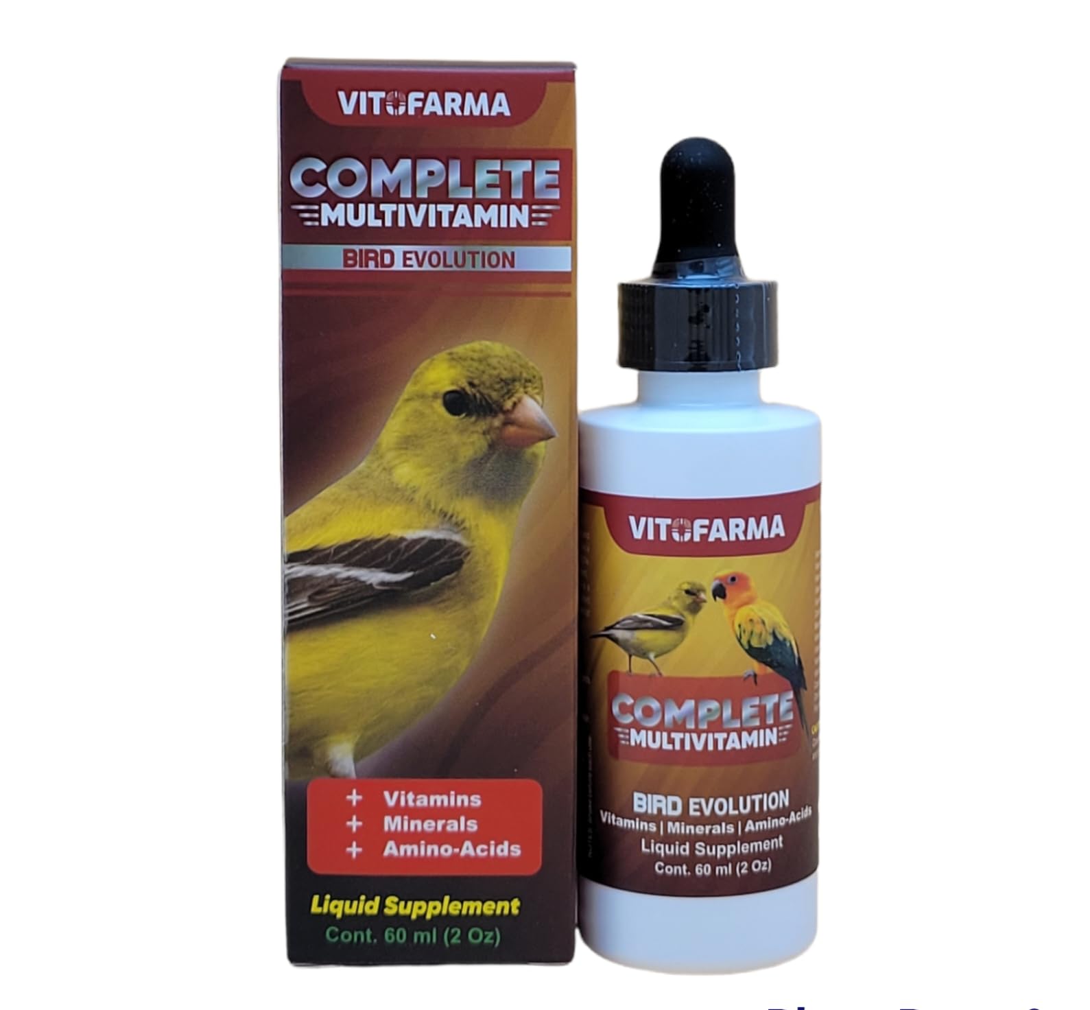 Flacon VITOFARMA à côté d'une règle pour montrer la taille compacte et la portabilité pratique