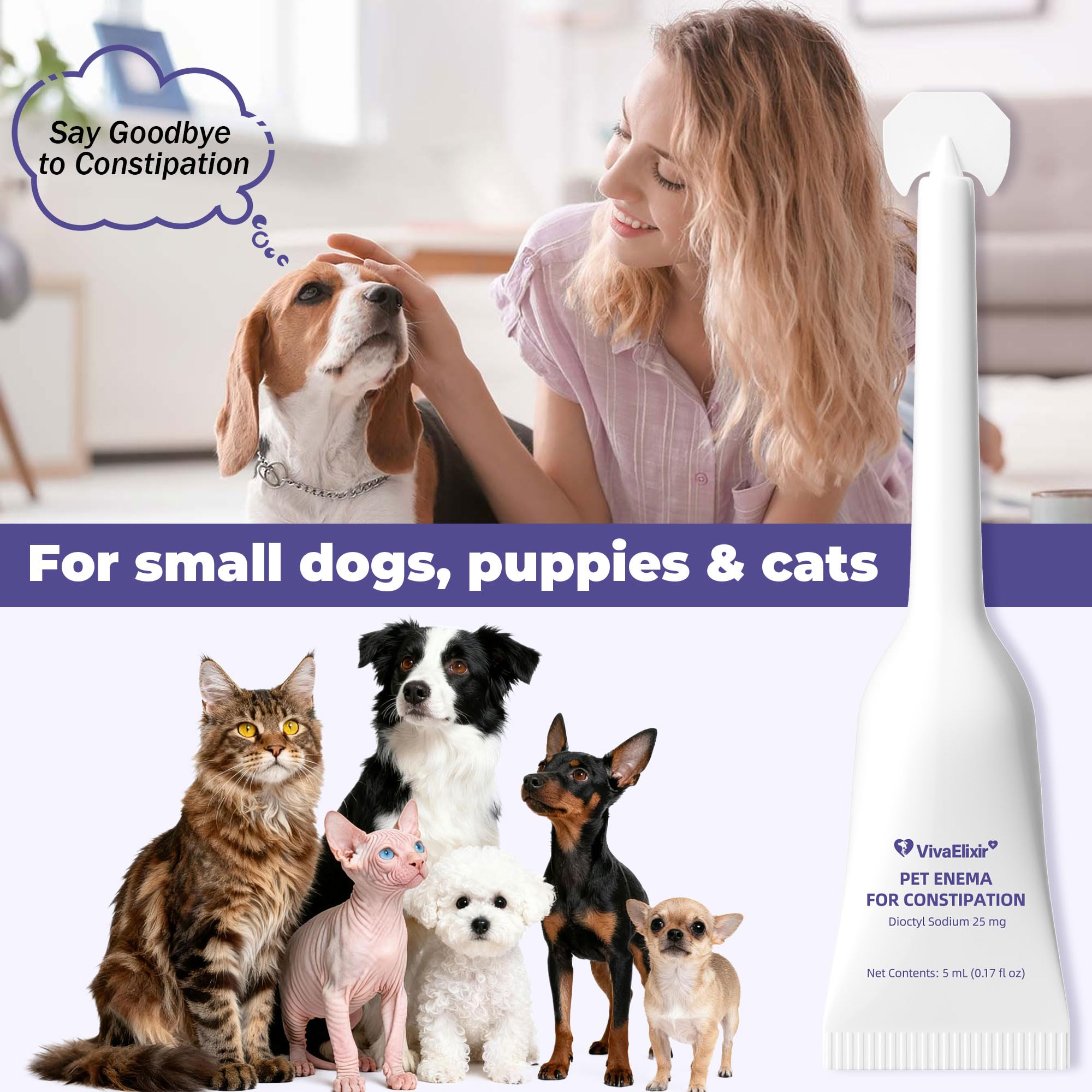 VivaElixir comparaison de taille du tube près d’un chien pour échelle