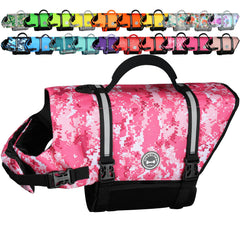 VIVAGLORY vue avant du gilet camo pink pour sécurité et flottabilité