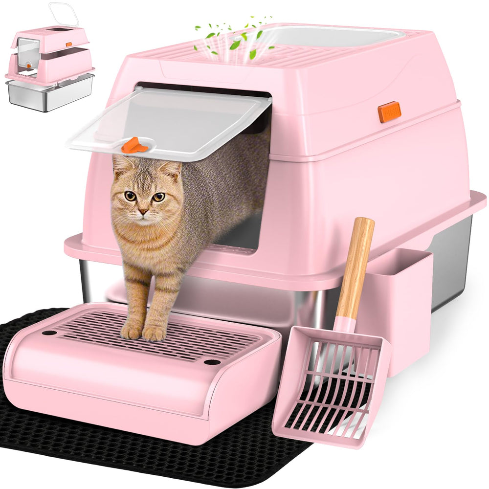 Vivifying bac litière avant rose montrant entrée accessible et design propre