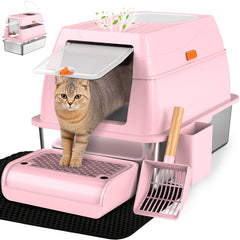 Vivifying bac litière avant rose montrant entrée accessible et design propre