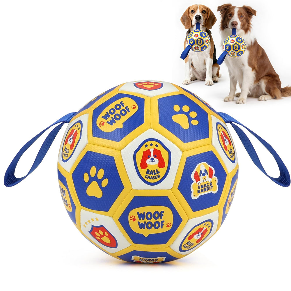 Vivifying balle soccer face avant couleur bleu-jaune, idéal pour fetch actif