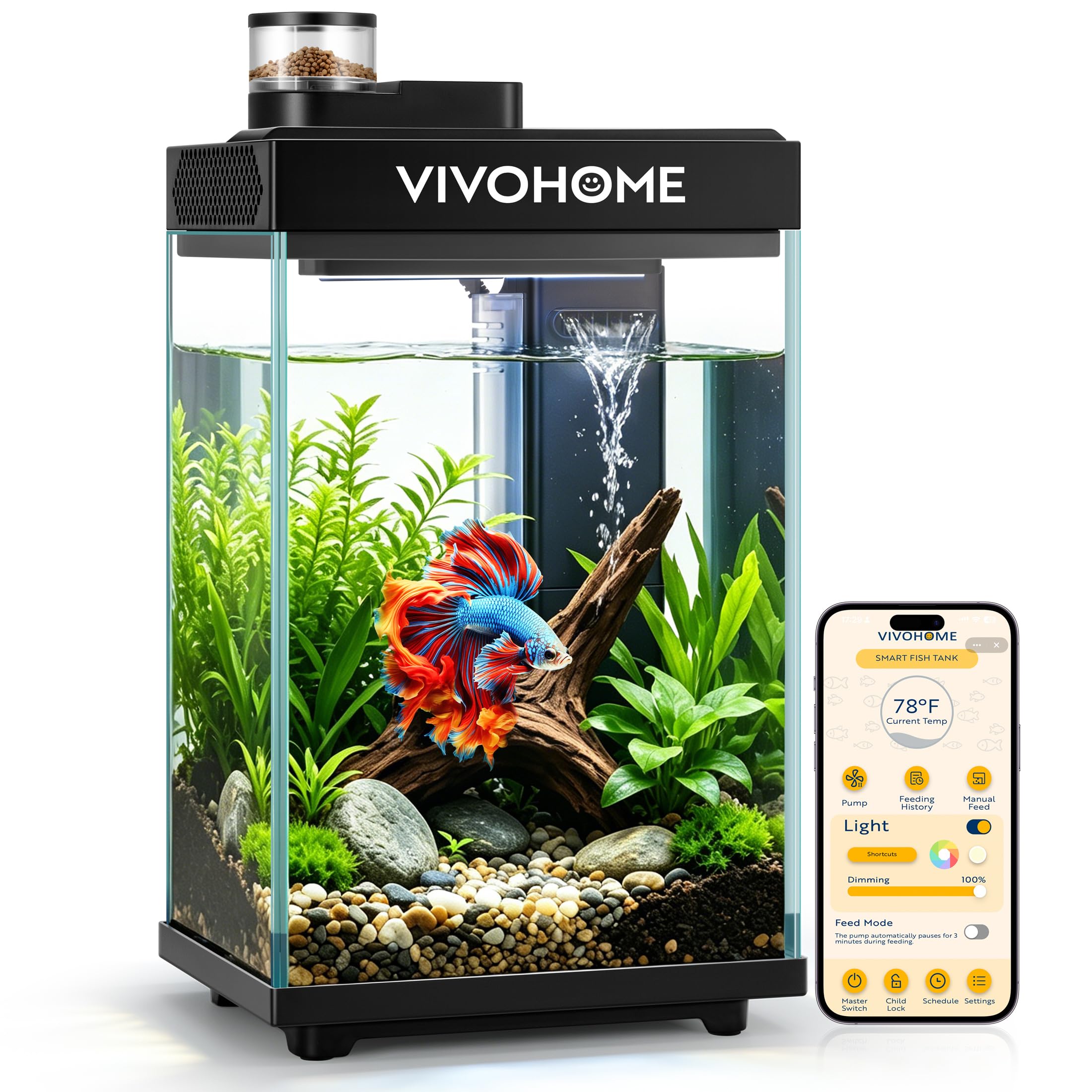 VIVOHOME aquarium vue avant montrant design compact et esthétique