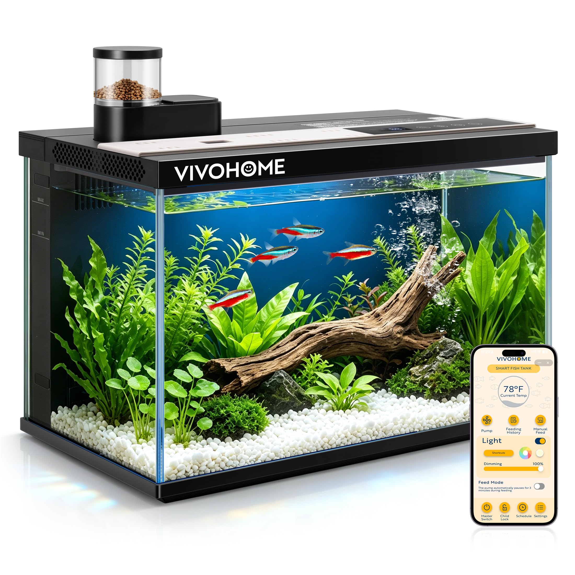 VIVOHOME aquarium face avant montrant design clair et bénéfice esthétique