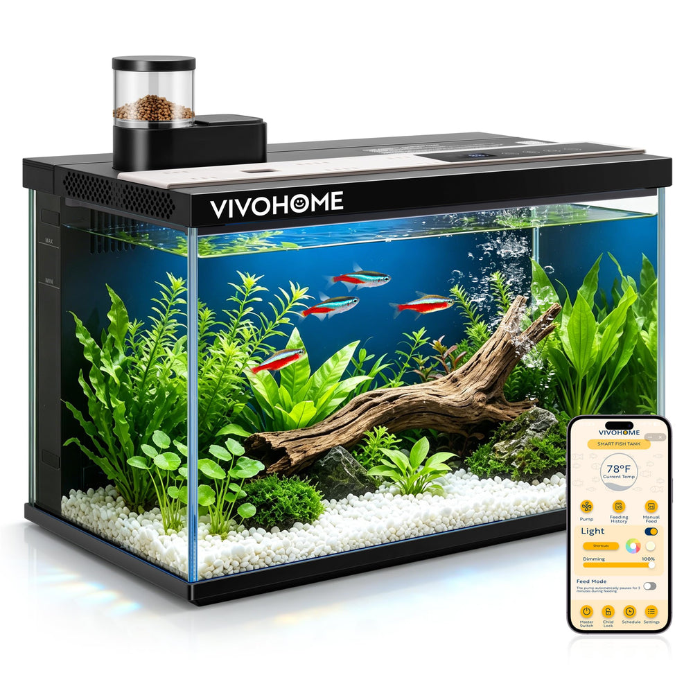 VIVOHOME aquarium face avant montrant design clair et bénéfice esthétique