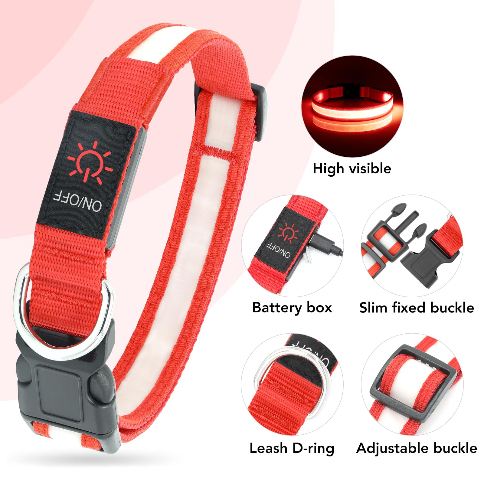 VIZPET collier LED gros plan matériau TPU et rembourrage pour confort