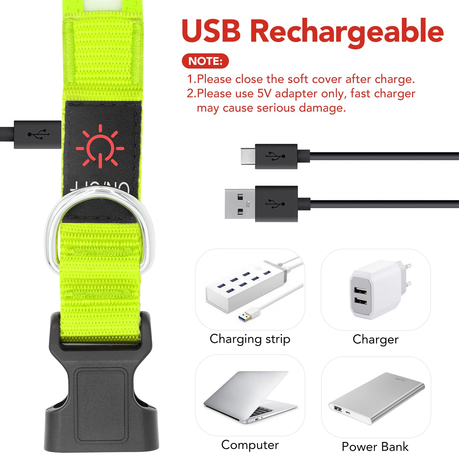 VIZPET collier LED gros plan fibres optiques illustrant lumière uniforme pour repérage