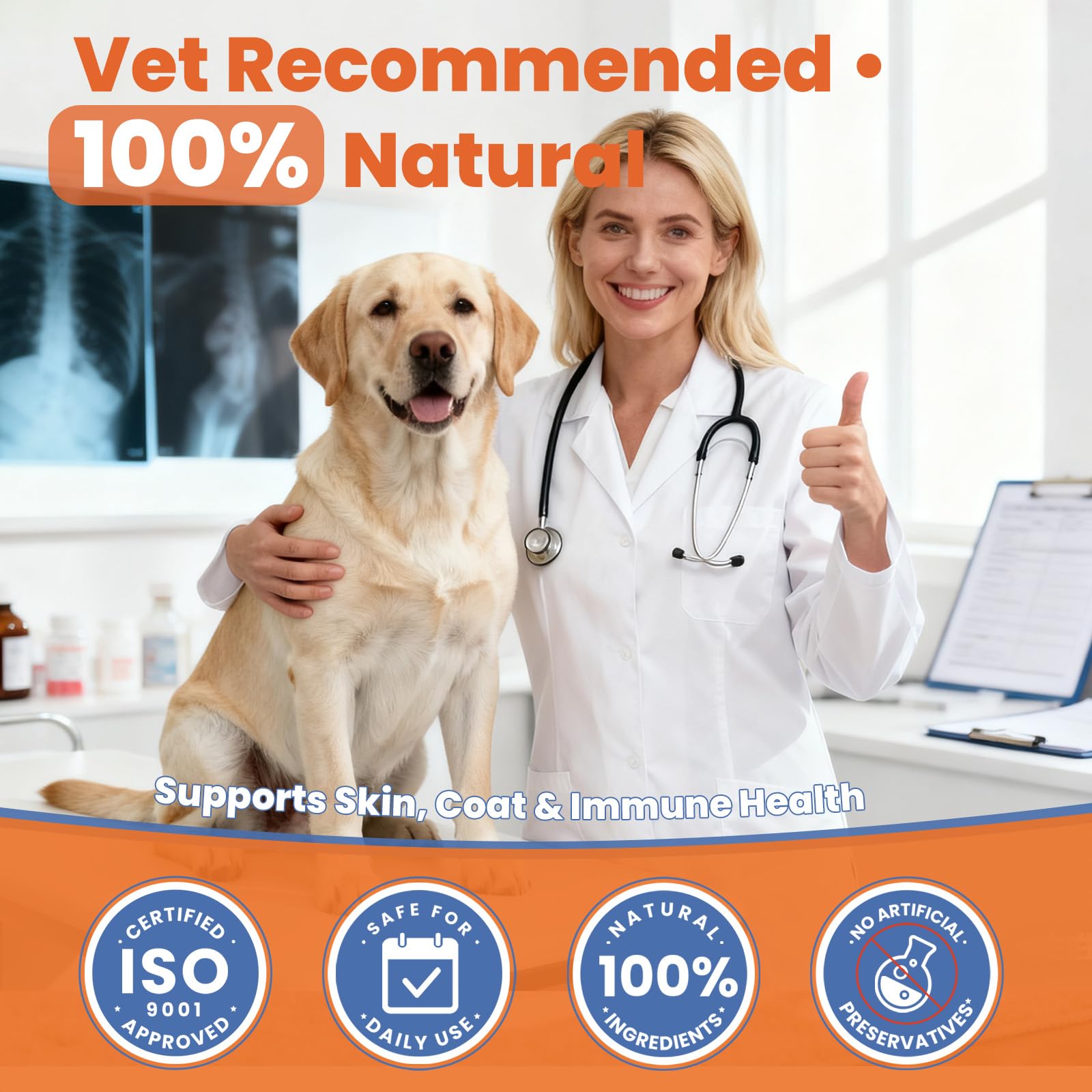 VUN chien au pelage brillant après utilisation aspect nourri et soigné