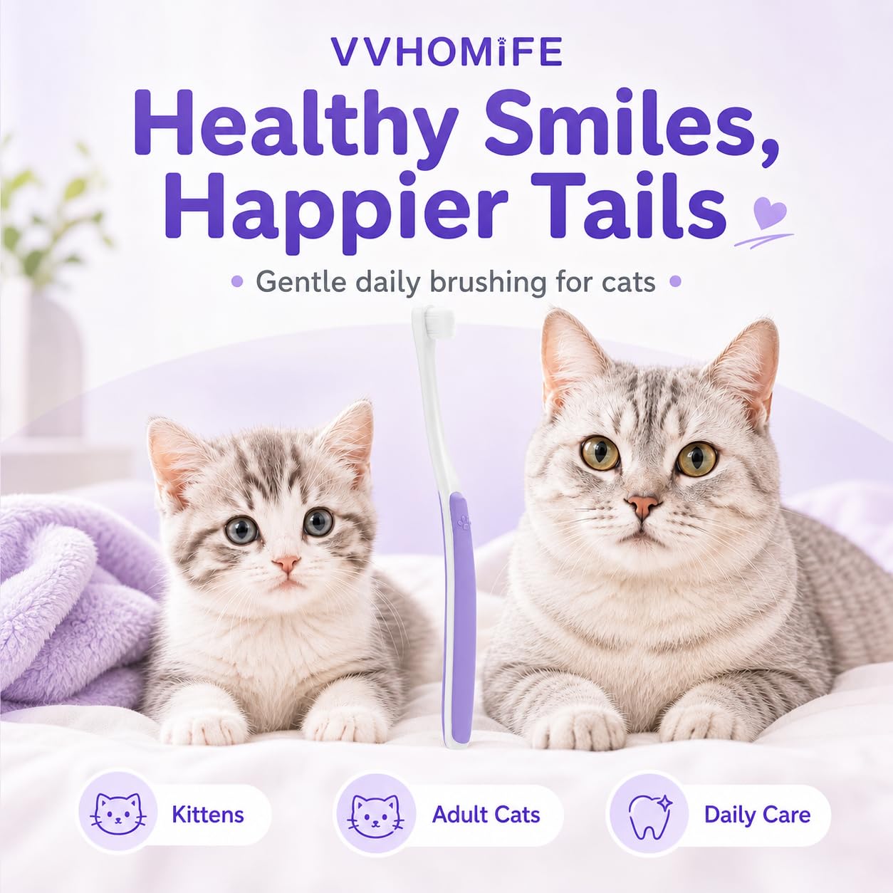 VVHOMIFE brosse utilisée sur chaton démontrant facilité d'emploi