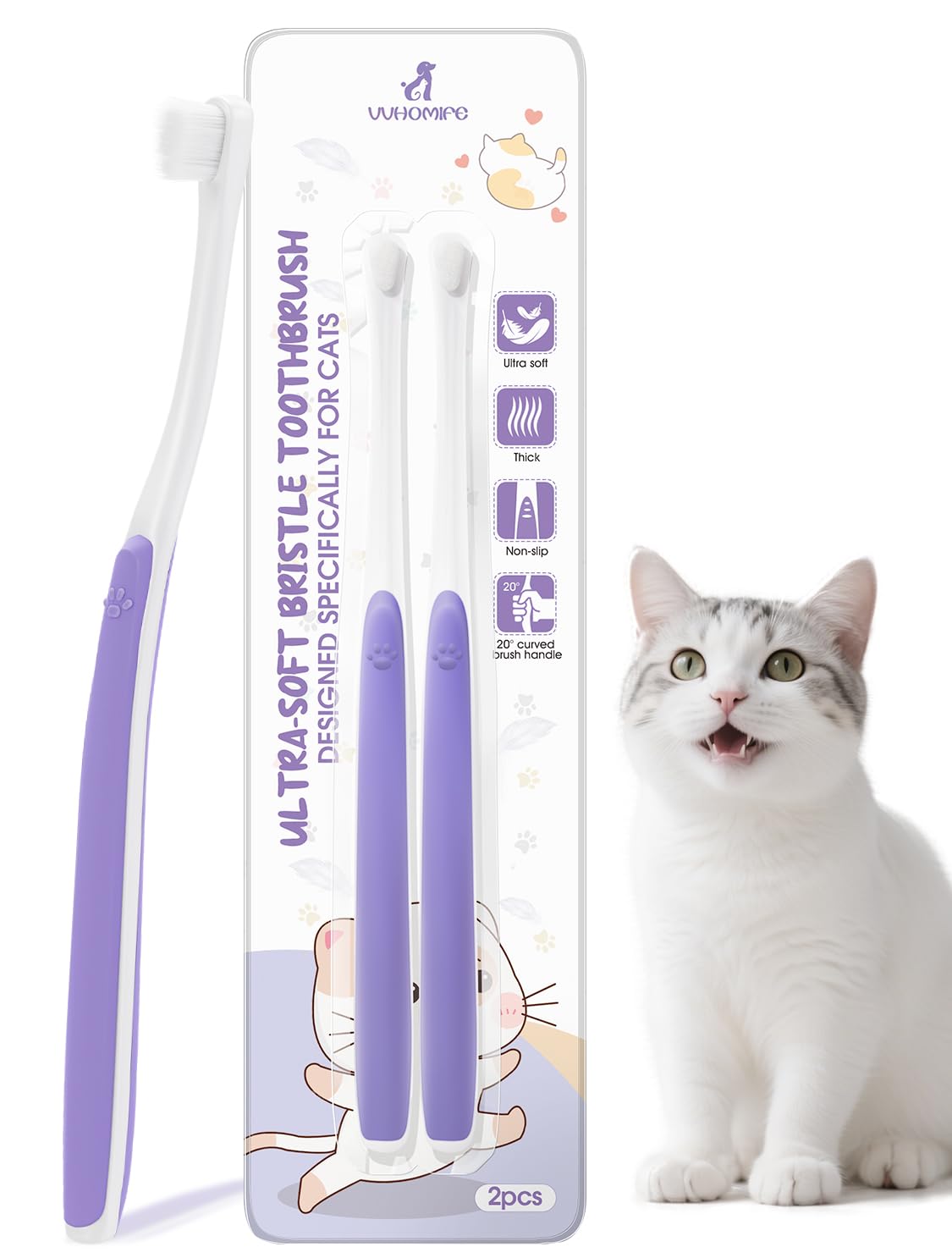 VVHOMIFE vue face avant de la brosse montrant la petite tête et confort