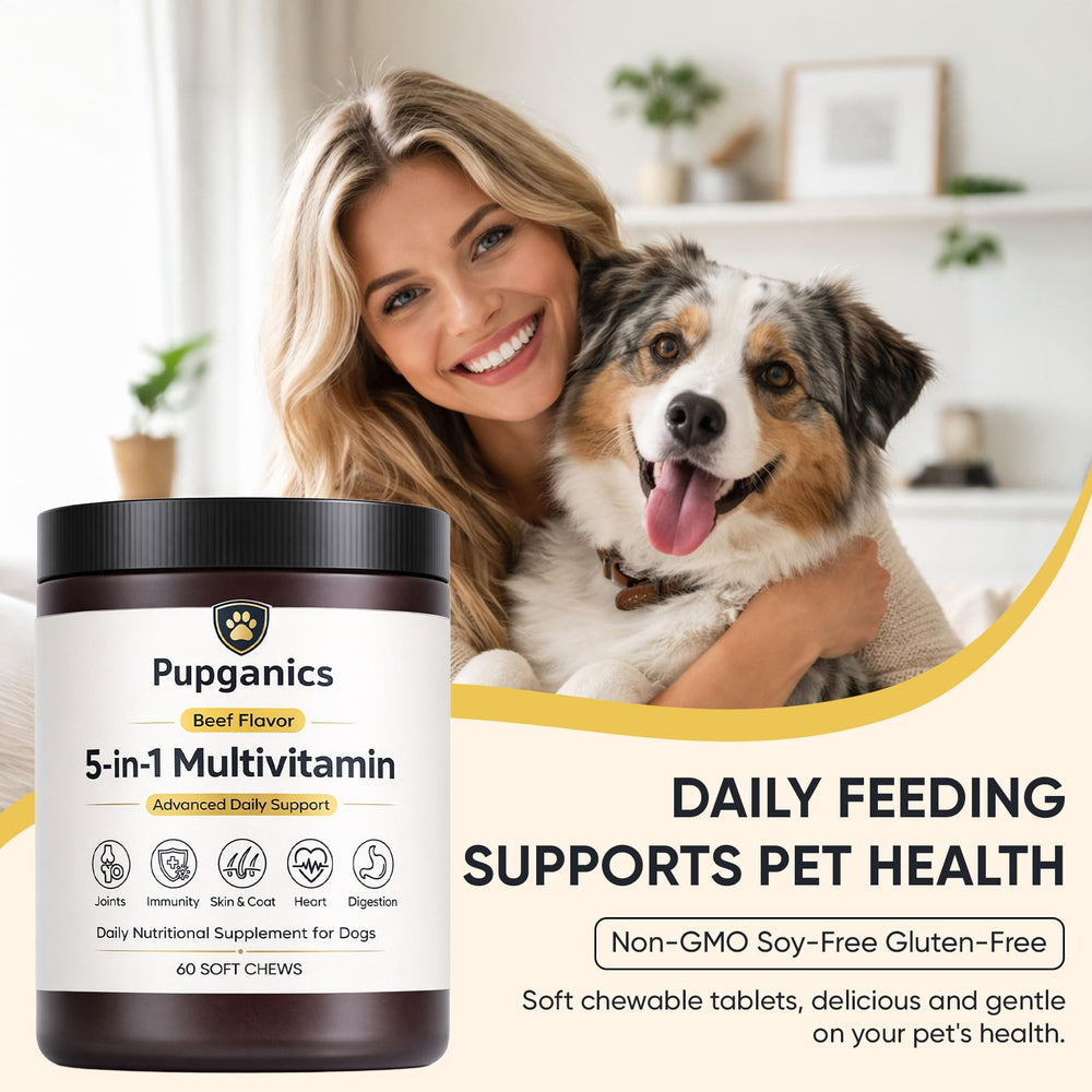 WAESKI Pupganics étiquette ingrédients, affichant glucosamine, probiotiques et oméga‑3