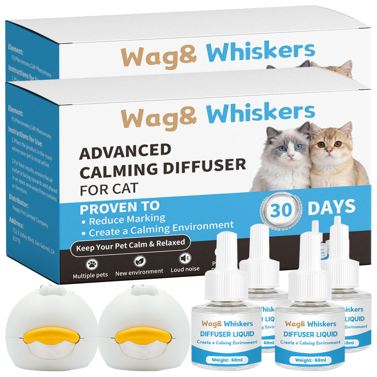 Wag and Whiskers diffuseur face avant montrant design compact et sécurité