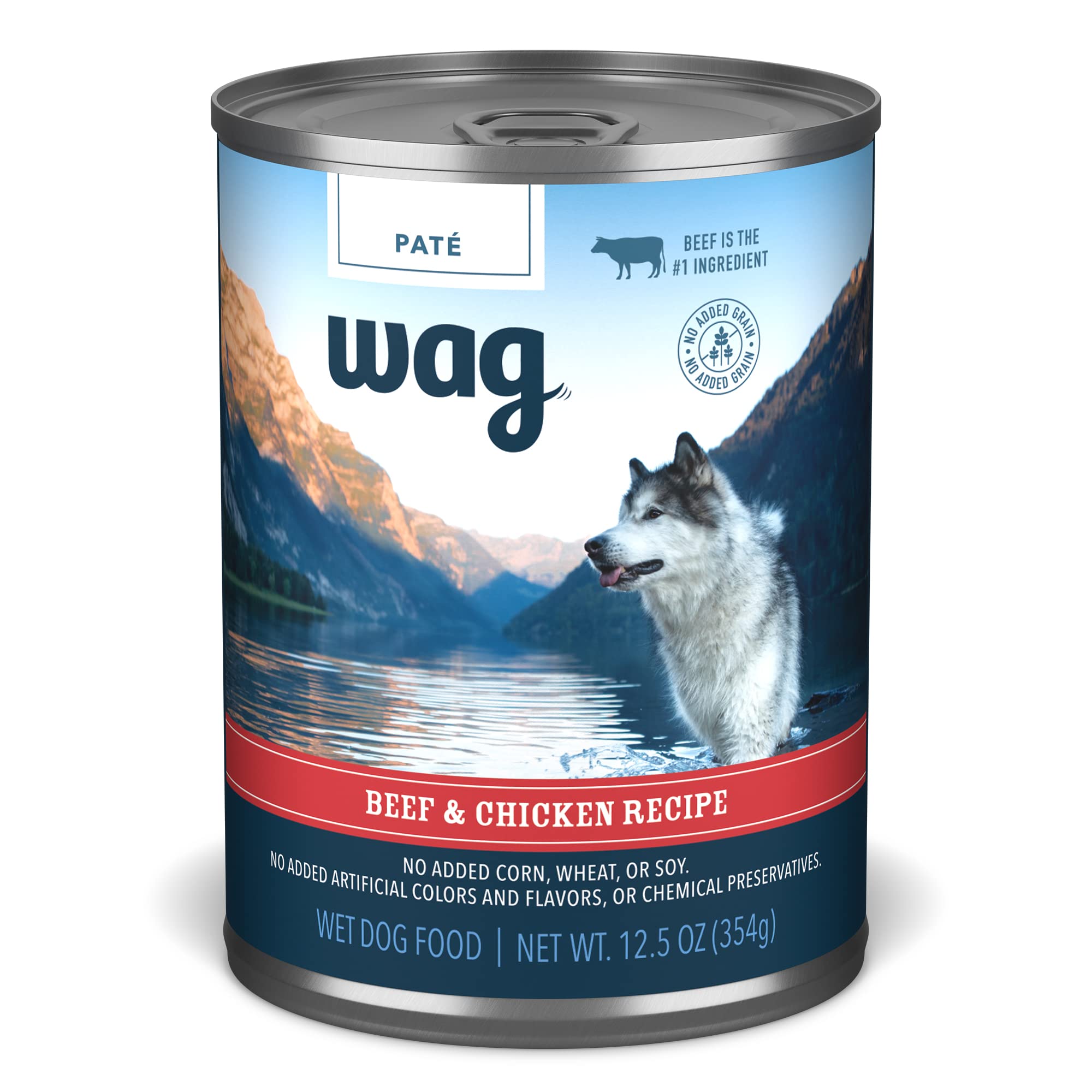 WAG boîte Bœuf & Poulet face avant montrant l'emballage et le bénéfice protéique