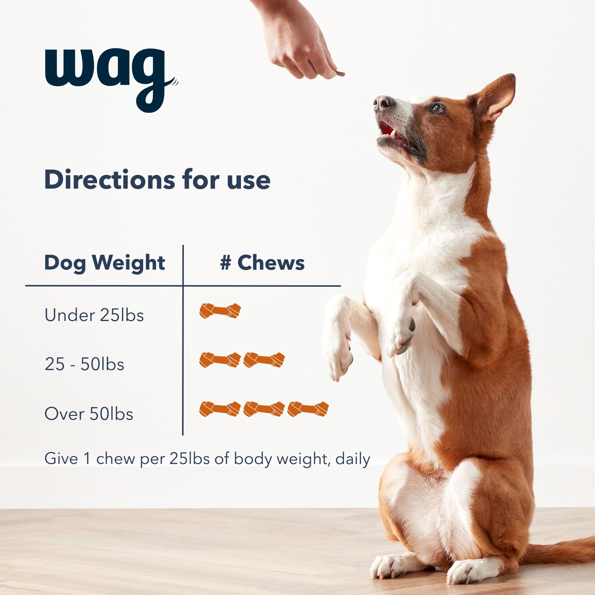 Chien acceptant une croquette WAG en main, favorise l’obéissance et le plaisir
