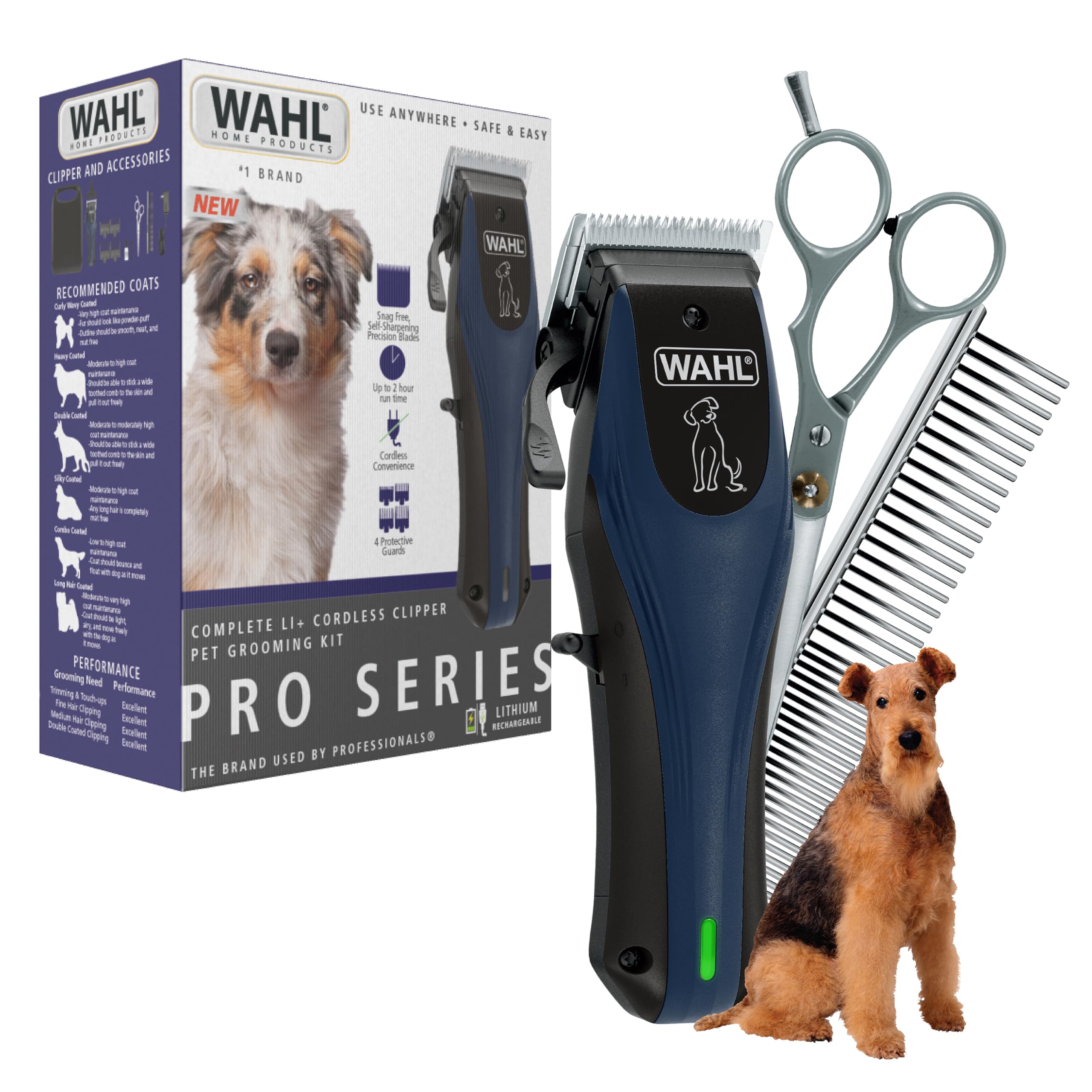 Wahl aperçu de l'ensemble dans son emballage montrant kit complet et rangement
