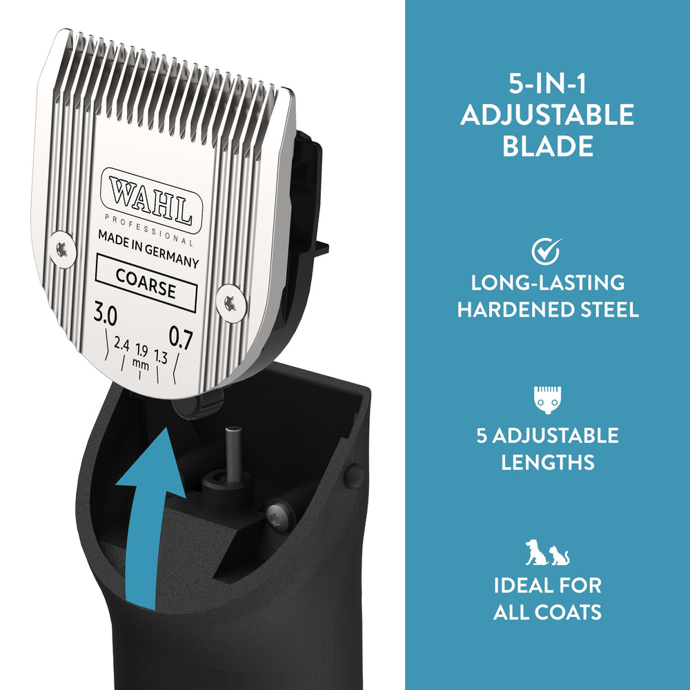 Wahl lame montée sur tondeuse illustrant installation simple et stable