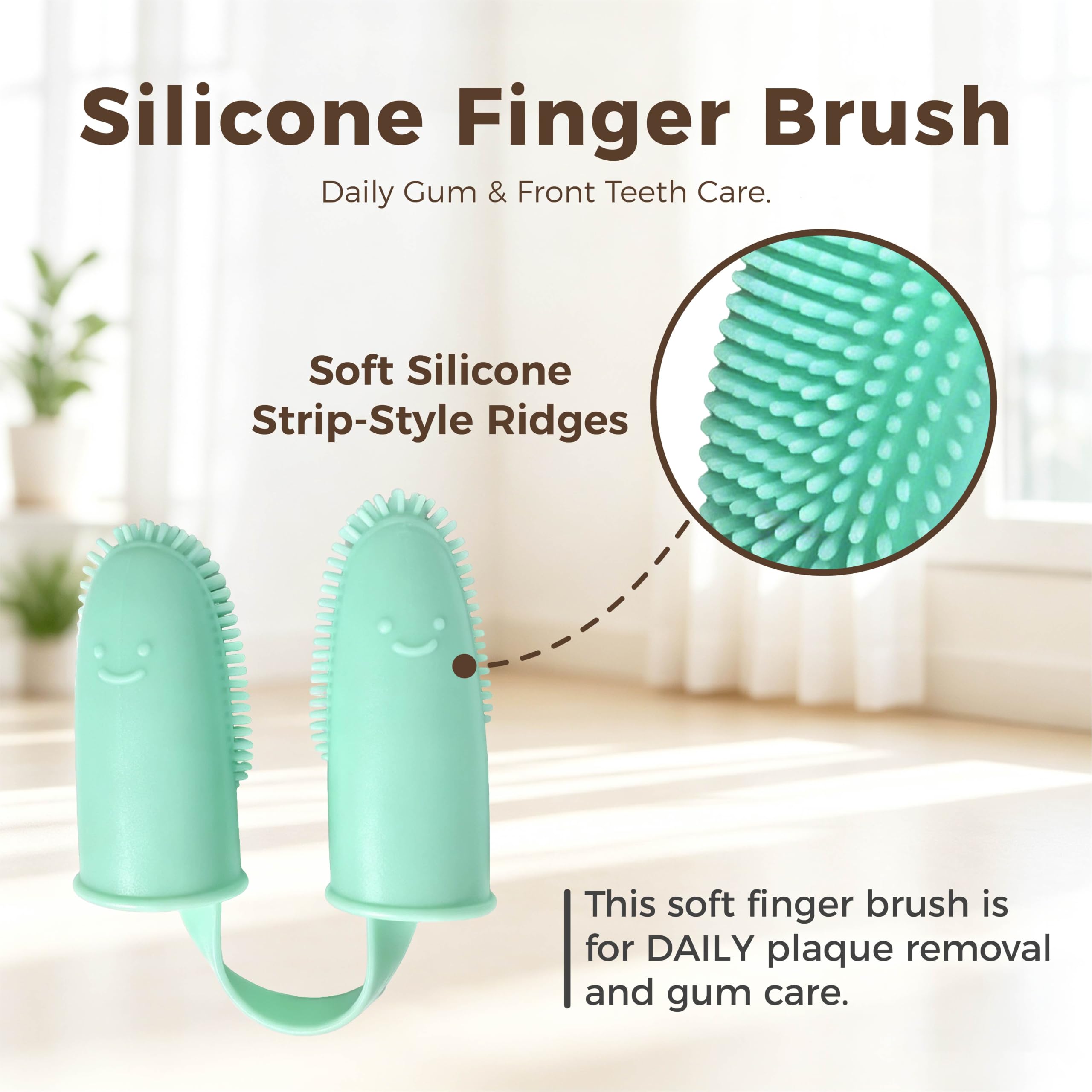 Brosse angulée Waituna positionnée près d’une molaire pour atteindre dents arrière