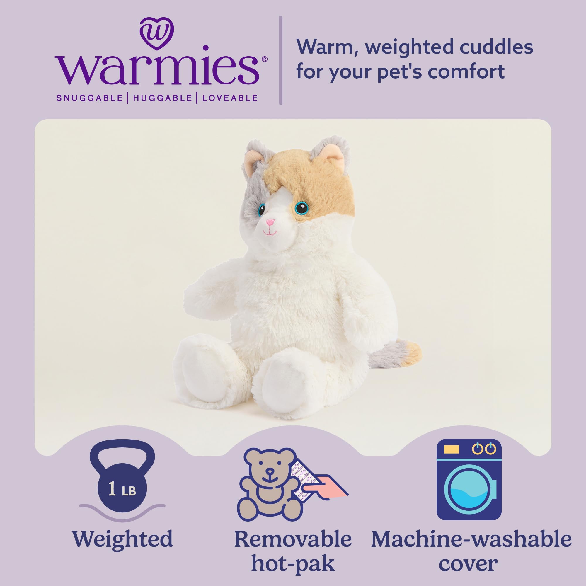 warmies calico cat détail tissu doux, confort tactile apaisant