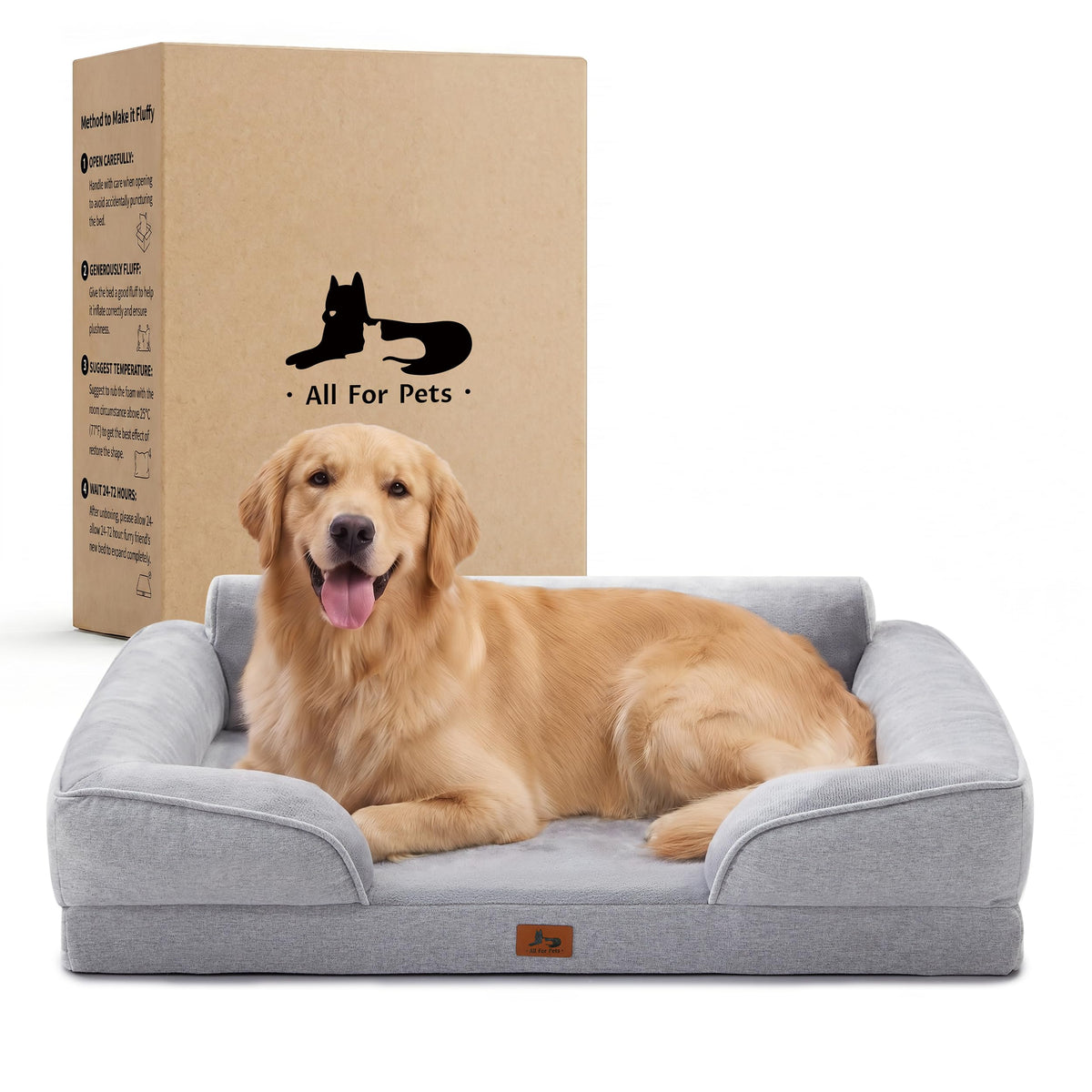 Warmrest vue avant lit gris montrant espace pour grands chiens et confort