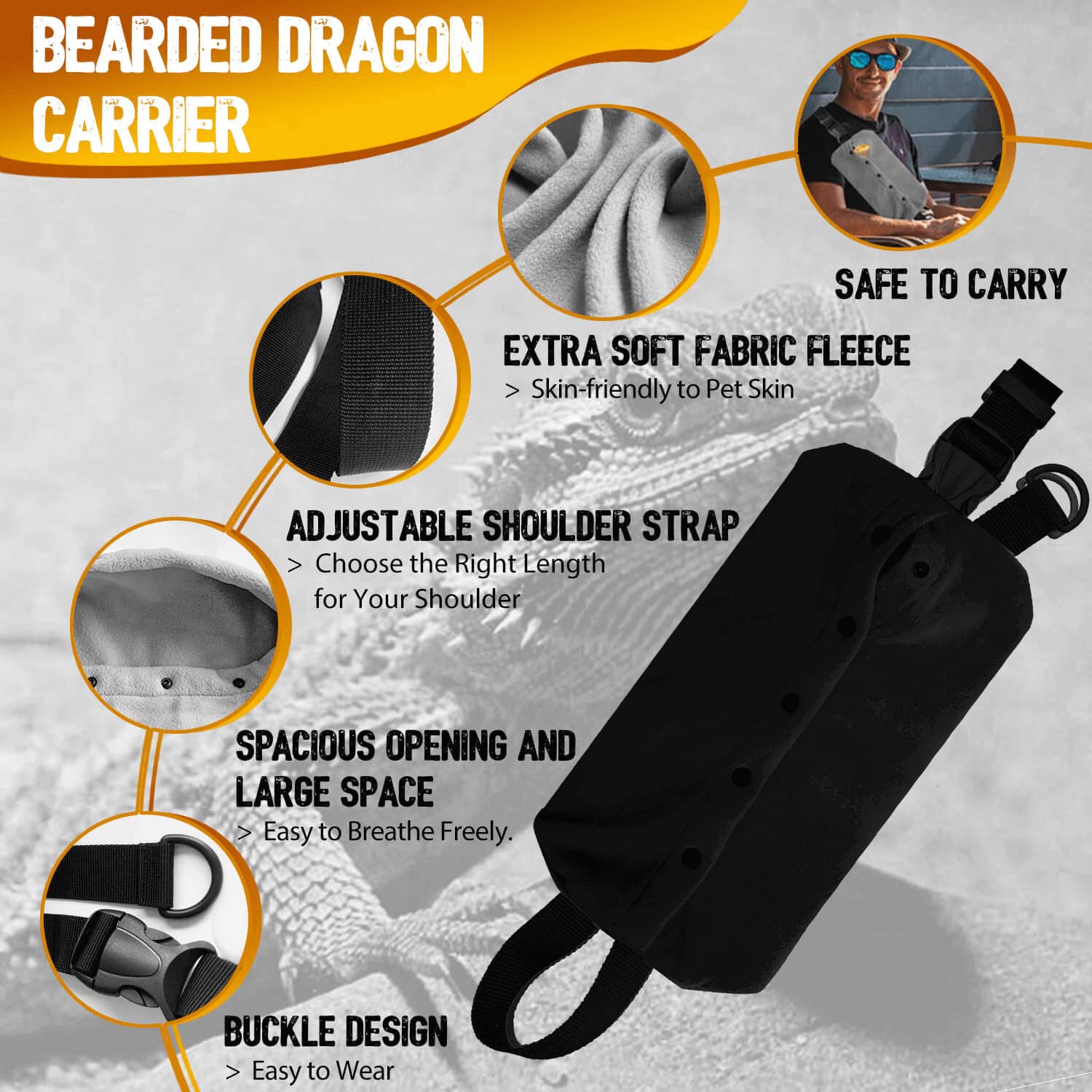 WATFOON porte-reptile ouverture large facilitant entrée et sortie