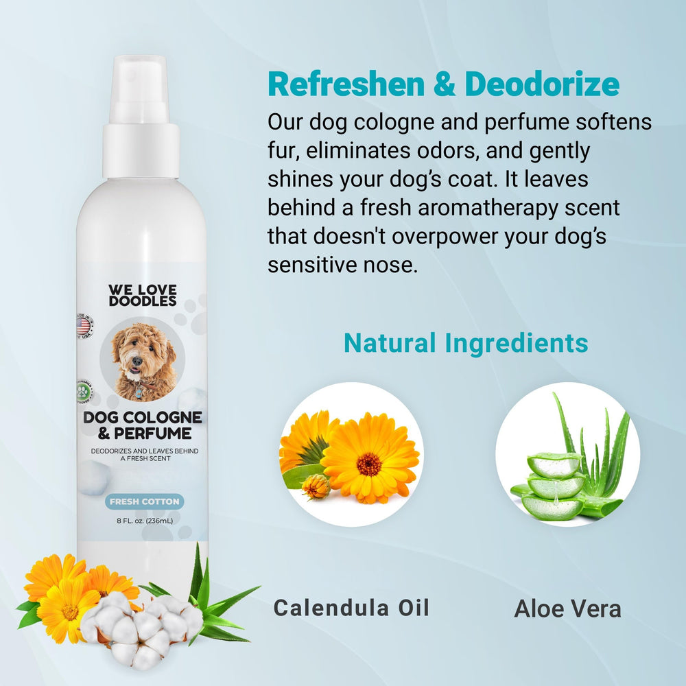 We Love Doodles chien recevant spray, favorise moments câlins frais