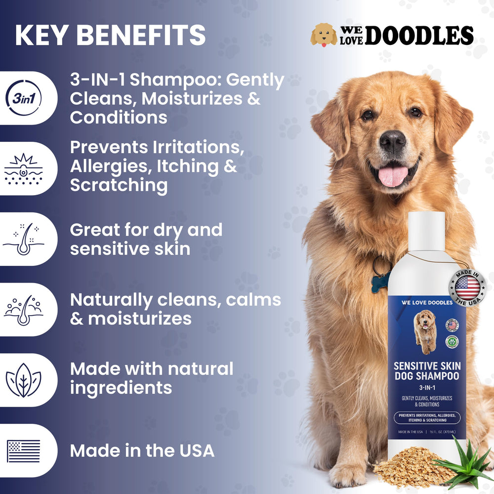 We Love Doodles gros plan étiquette listant avoine et aloe pour confiance